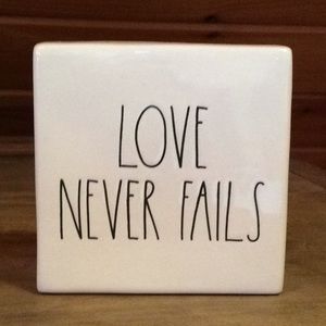 Rae Dunn Love Never Fails Quote Block Paper Weight
